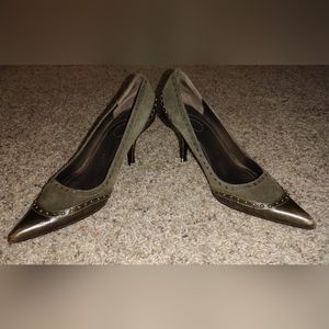 Nine West Olive Green Pointed Toe Studded Pumps